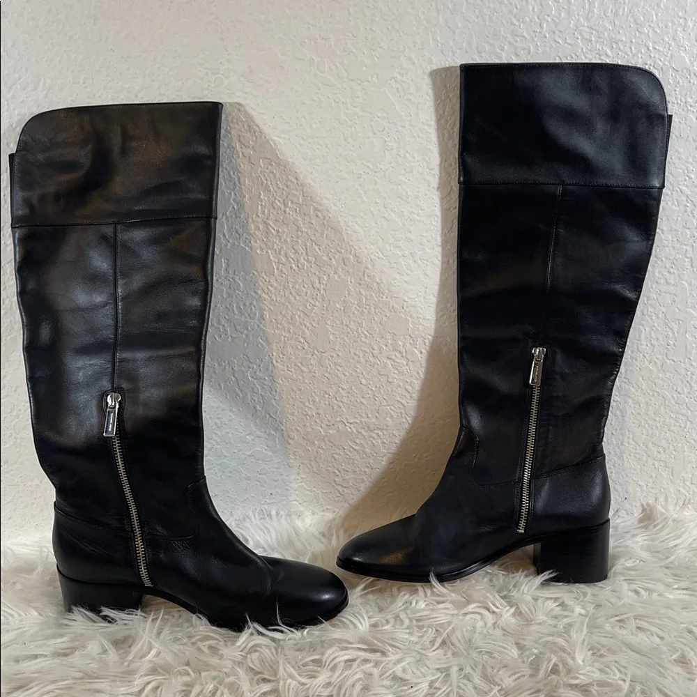 MICHAEL MICHAEL KORS Dylan Black Leather Tall Boots Chunky Heel Size 7.5 - Picture 6 of 12